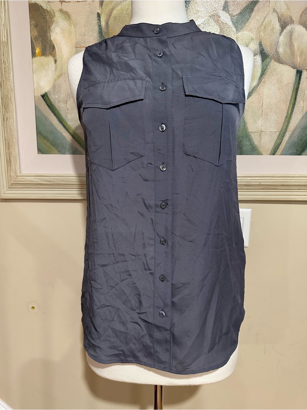J. Crew Gray Button Down Sleeveless Top, Size 2